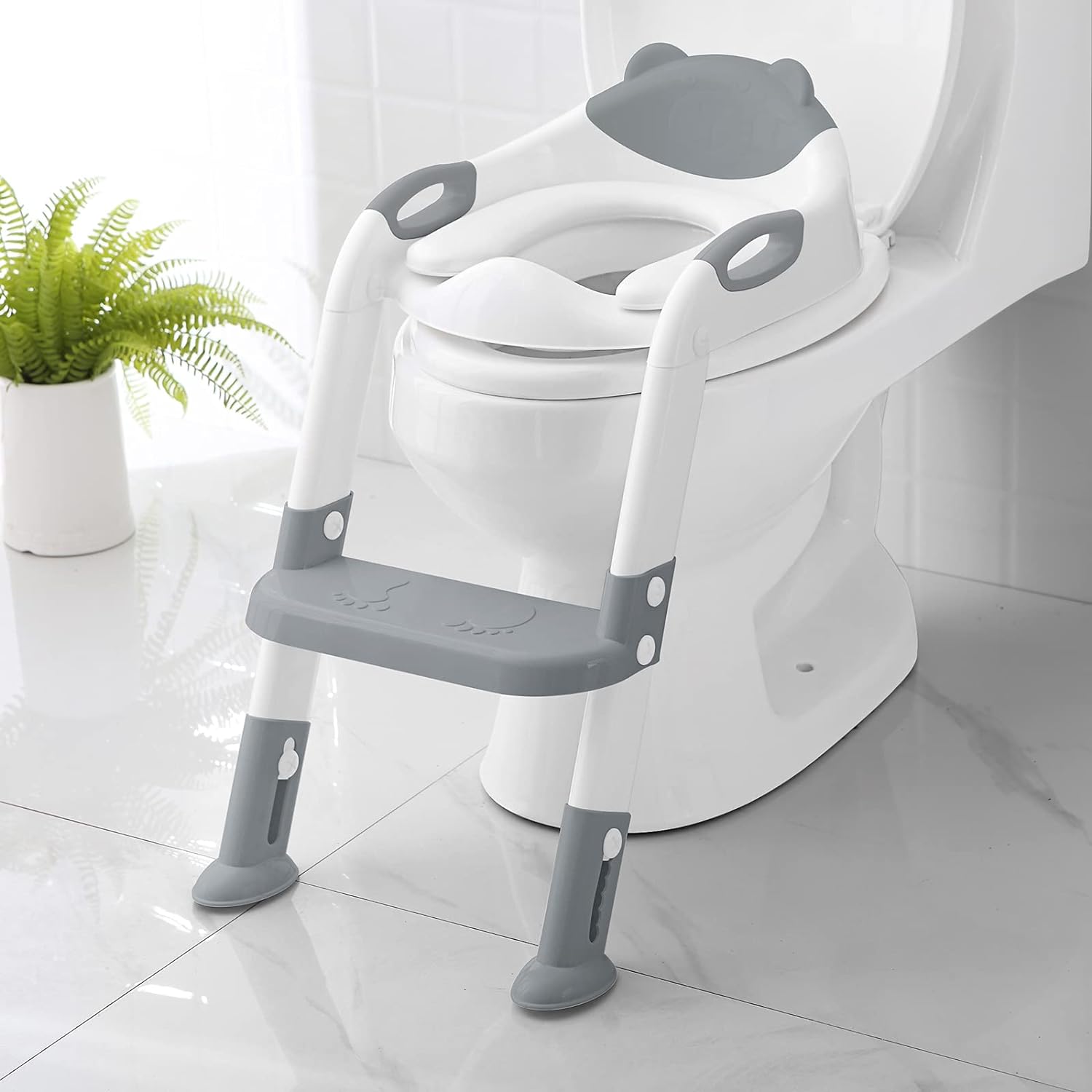 Toilet Potty Training Seat with Step Stool Ladder,Acplaypen Training Toilet for Kids Boys Girls Toddlers-Comfortable Safe Potty Seat with Anti-Slip Pads Ladder (Grey)