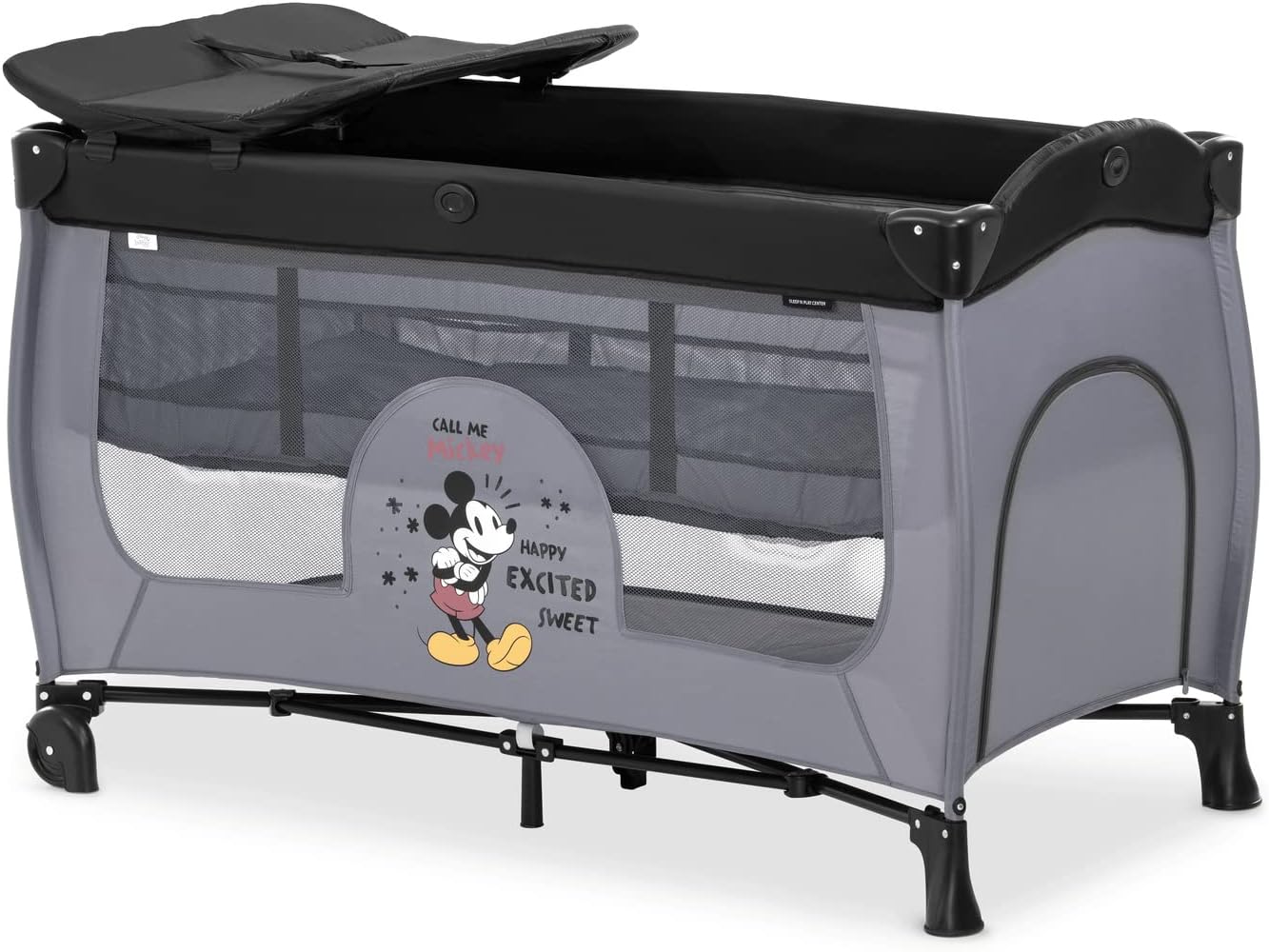 Acplaypen Sleep N Play Center Travel Cot, Mickey Mouse - Fast Folding & Compact, with Changing Mat & Travel Bag, 120cm x 60cm, from Birth - 15kg