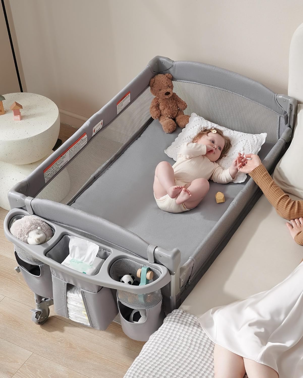 Acplaypen Baby 4 in 1 Bassinet Bedside Sleeper, Baby Bedside Crib Sleeper, Playard, Portable Diaper Changing Table, Baby Bassinet for Newborn Baby