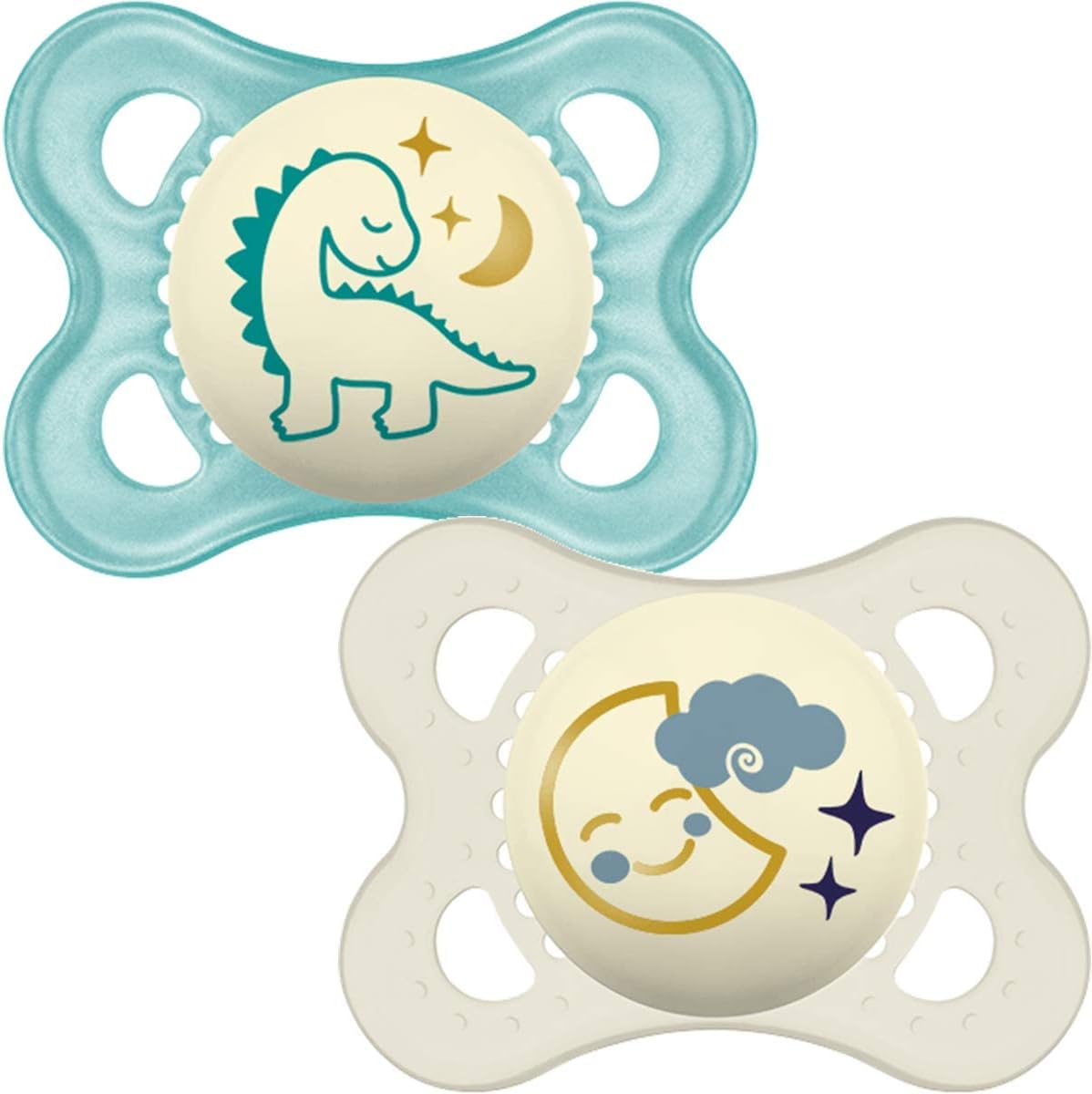 Acplaypen Original Pure Soother 2-6 Months (Set of 2), Baby Soother Made from Sustainable and Bio-Renewable Material, SkinSoft Silicone Teat, Soother Case, Blue/Cream