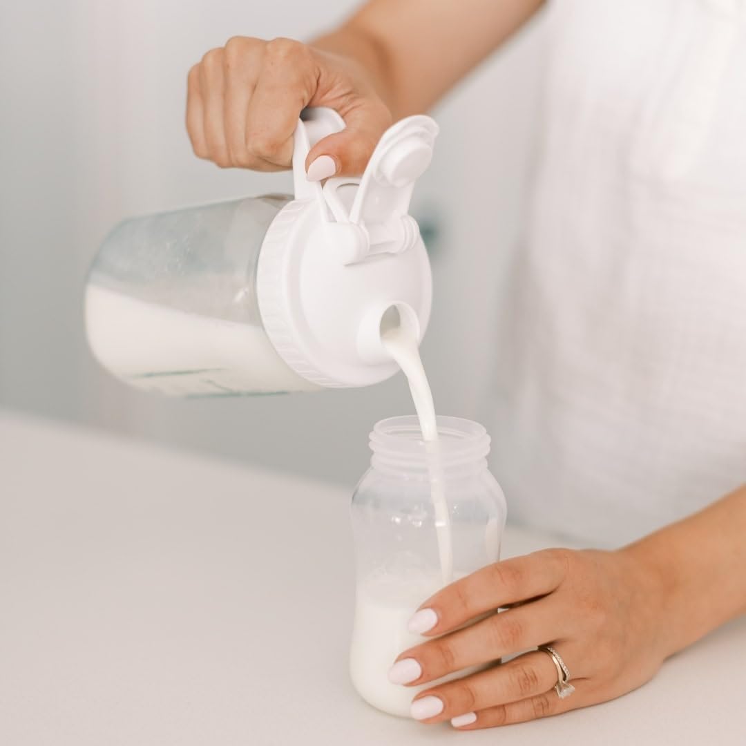 Acplaypen- Breast Milk Pitcher White 32 oz- Formula Pitcher For Breastmilk Storage Container For Fridge- Breastmilk Pitcher- Mason Jar Pour Spout Lid- Formula Mixing Pitcher- Mason Jar Pitcher